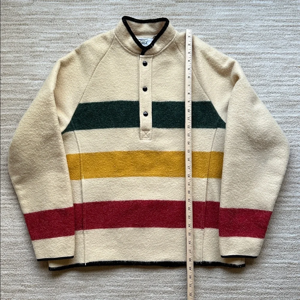 Woolrich Hudson Bay Stripe Pullover Sweater Womens Beige Snap 70s 80s USA Large - Picture 11 of 15